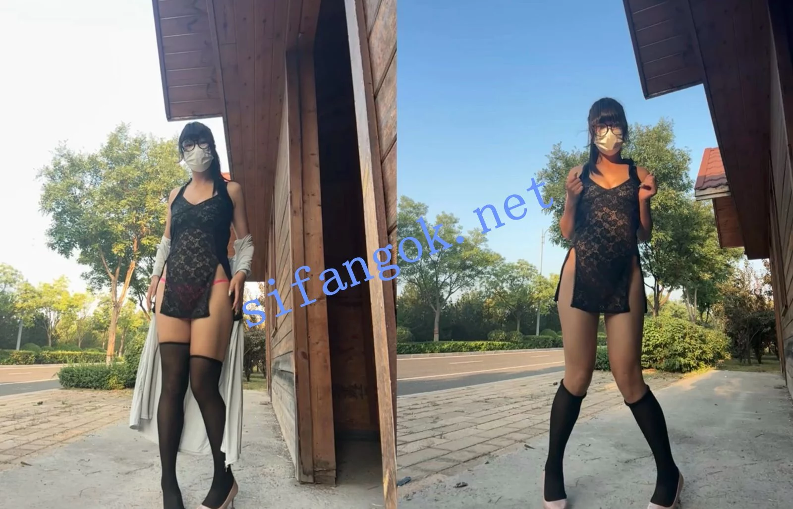 ST开票Yingtao-888眼镜怪女晨街喷水自慰，被车撞见